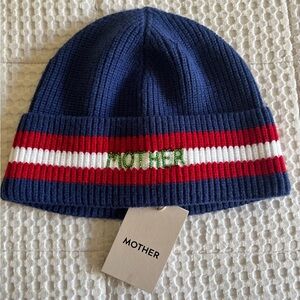MOTHER Navy and Red Striped Beanie